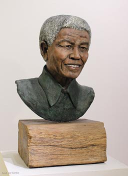 63 David  Lee Cumbie  “Nelson Mandela”
high fired painted clay
24”H x 14”W x 12”D