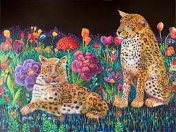 70 Susan Hurwitch  “Leopard Garden”
mixed media, collage
36”H x 48”W